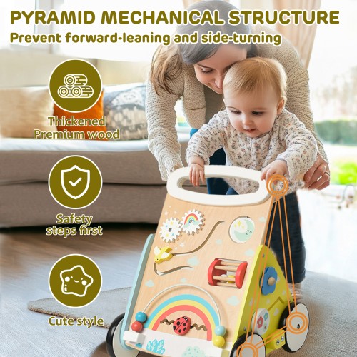 Wooden Baby Walker, Baby Walker Push Toy, Adjustable Speed Baby Walker with Wheels, Baby Push Walker Multiple Activities Center for Boys and Girls