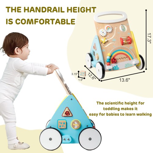 Wooden Baby Walker, Baby Walker Push Toy, Adjustable Speed Baby Walker with Wheels, Baby Push Walker Multiple Activities Center for Boys and Girls