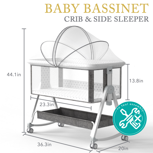 G TALECO GEAR Baby Bassinets,3 in 1 Baby Bassinet Bedside Sleeper,Bedside Bassinet for Baby with Mosquito Net,Baby Bassinet with Wheels,6 Height Adjustable