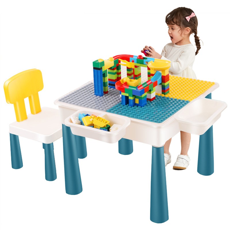 7 in 1 Multi Toddler Activity Table Set, Kids Play Table with Storage,Toddler Table and Chair Set Compatible with Large Blocks, Water Table, Sand Table and Learning Table for Ages 2 and Up