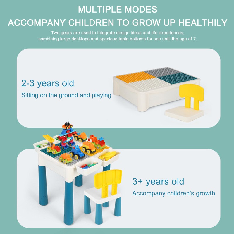 7 in 1 Multi Toddler Activity Table Set, Kids Play Table with Storage,Toddler Table and Chair Set Compatible with Large Blocks, Water Table, Sand Table and Learning Table for Ages 2 and Up 