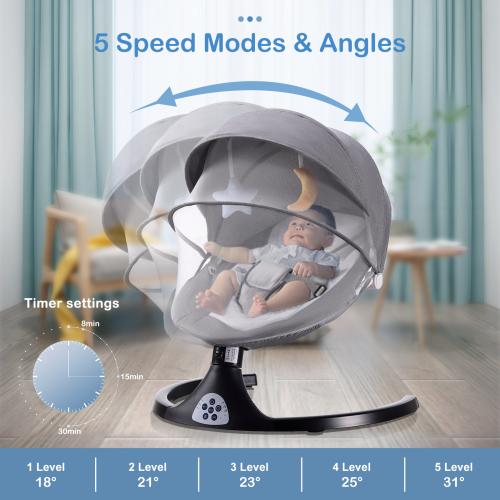 G TALECO GEAR Baby Swing for Infants, Electric Baby Bouncer with 5 Speeds, Portable Baby Rocker for Indoor and Outdoor, Bluetooth Remote Control